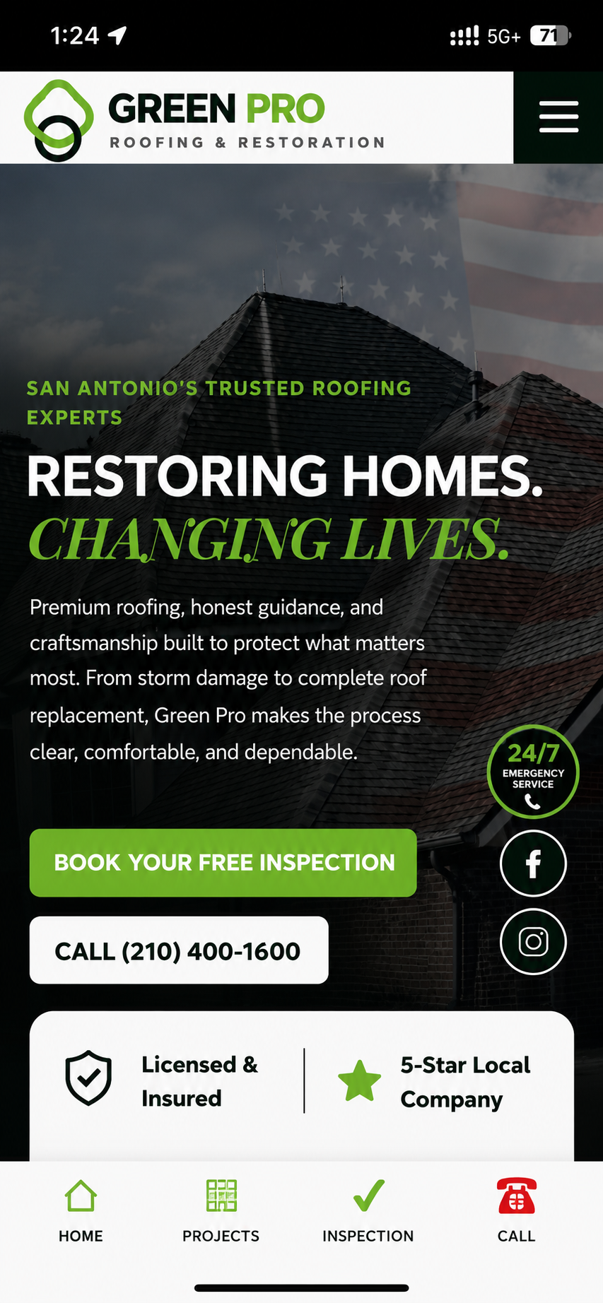 Green Pro Roofing home screen